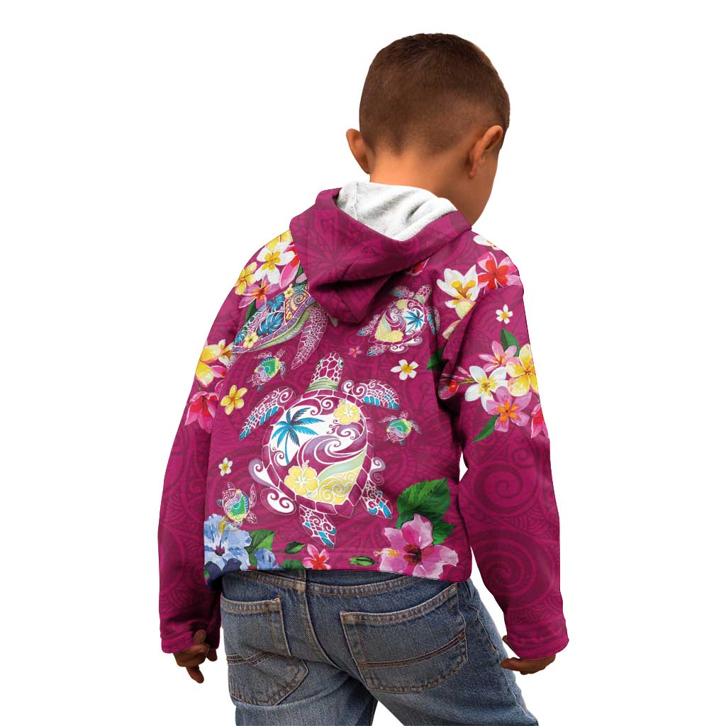 Hawaiian Turtles and Tropical Plants Kid Hoodie Pink Watercolor LT03 - Polynesian Pride
