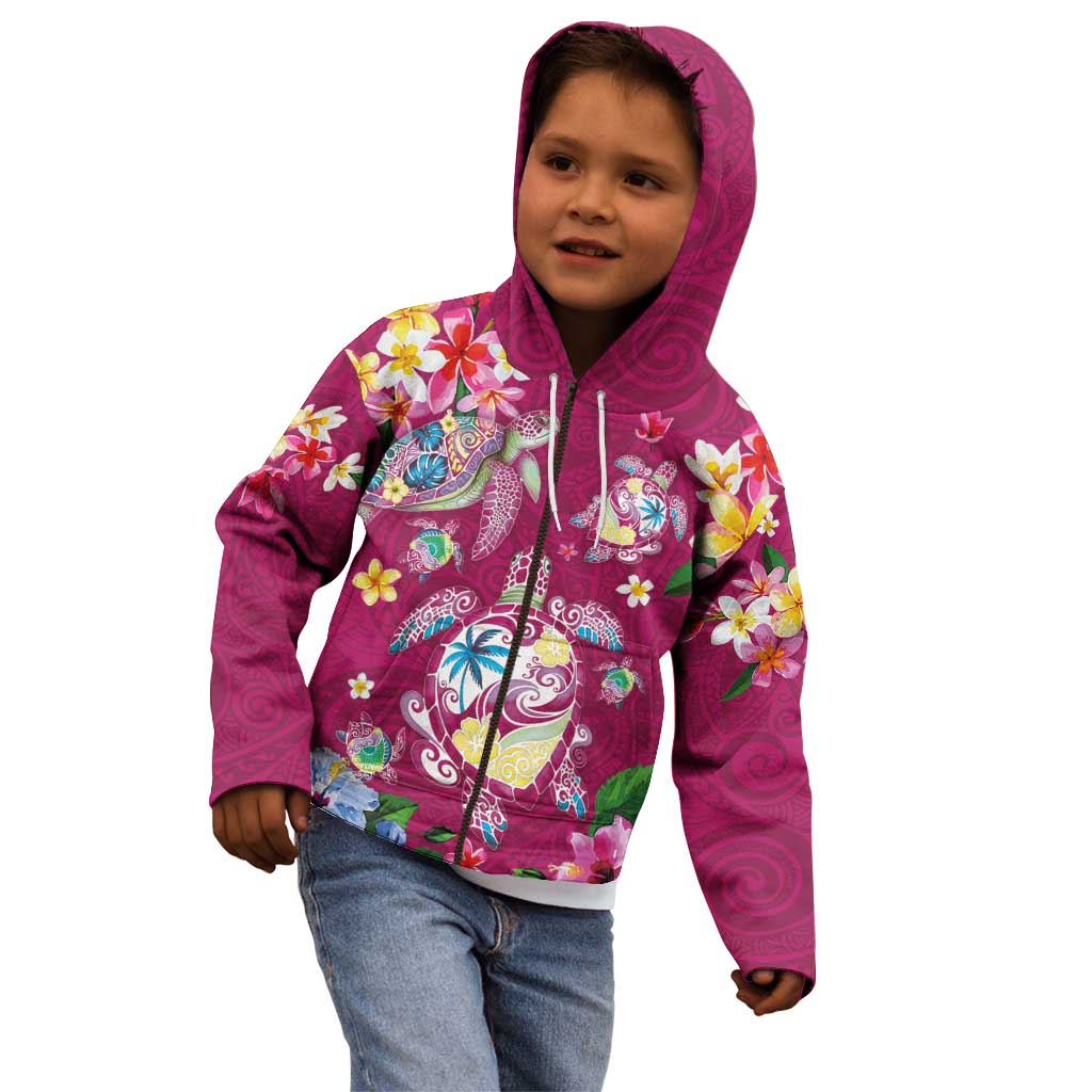 Hawaiian Turtles and Tropical Plants Kid Hoodie Pink Watercolor LT03 - Polynesian Pride