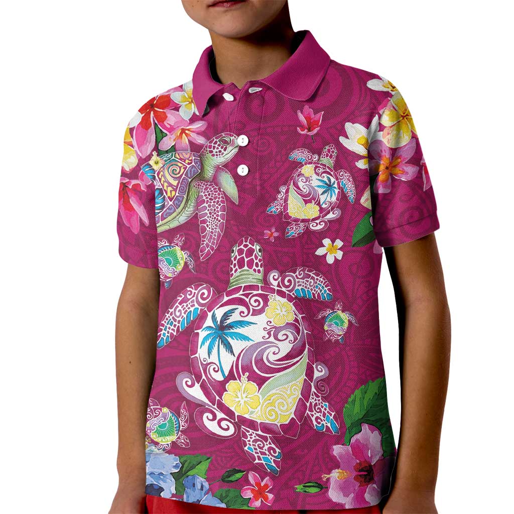 Hawaiian Turtles and Tropical Plants Kid Polo Shirt Pink Watercolor LT03 Kid Pink - Polynesian Pride