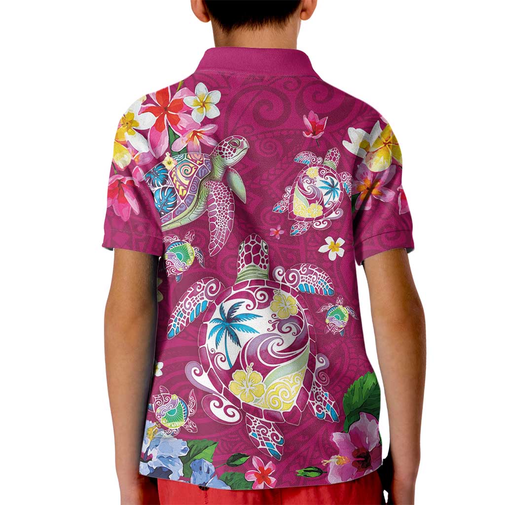 Hawaiian Turtles and Tropical Plants Kid Polo Shirt Pink Watercolor LT03 - Polynesian Pride