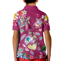 Hawaiian Turtles and Tropical Plants Kid Polo Shirt Pink Watercolor LT03 - Polynesian Pride