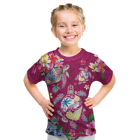 Hawaiian Turtles and Tropical Plants Kid T Shirt Pink Watercolor LT03 Pink - Polynesian Pride