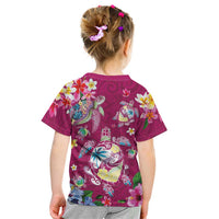 Hawaiian Turtles and Tropical Plants Kid T Shirt Pink Watercolor LT03 - Polynesian Pride