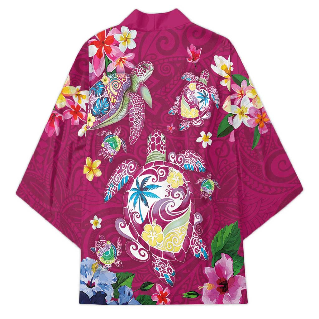Hawaiian Turtles and Tropical Plants Kimono Pink Watercolor LT03 - Polynesian Pride