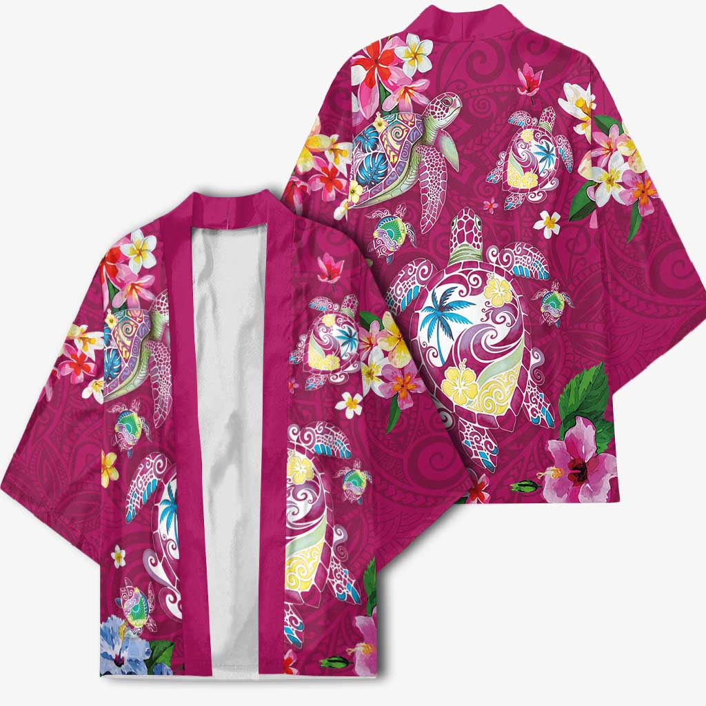 Hawaiian Turtles and Tropical Plants Kimono Pink Watercolor LT03 - Polynesian Pride
