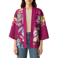 Hawaiian Turtles and Tropical Plants Kimono Pink Watercolor LT03 - Polynesian Pride