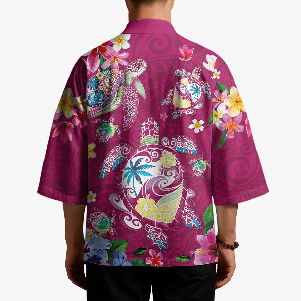 Hawaiian Turtles and Tropical Plants Kimono Pink Watercolor LT03 - Polynesian Pride