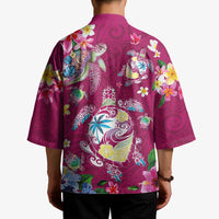 Hawaiian Turtles and Tropical Plants Kimono Pink Watercolor LT03 - Polynesian Pride