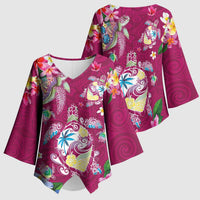 Hawaiian Turtles and Tropical Plants Kimono Sleeve Blouse Pink Watercolor LT03 - Polynesian Pride