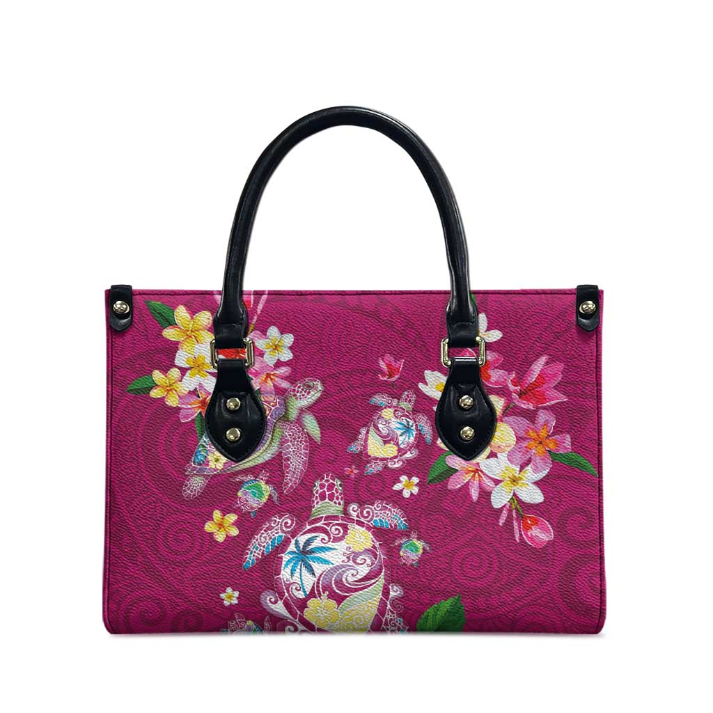 Hawaiian Turtles and Tropical Plants Leather Bag Pink Watercolor LT03 - Polynesian Pride