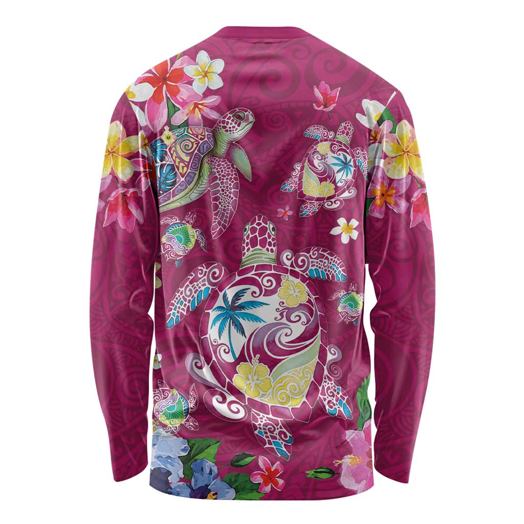 Hawaiian Turtles and Tropical Plants Long Sleeve Shirt Pink Watercolor LT03 - Polynesian Pride