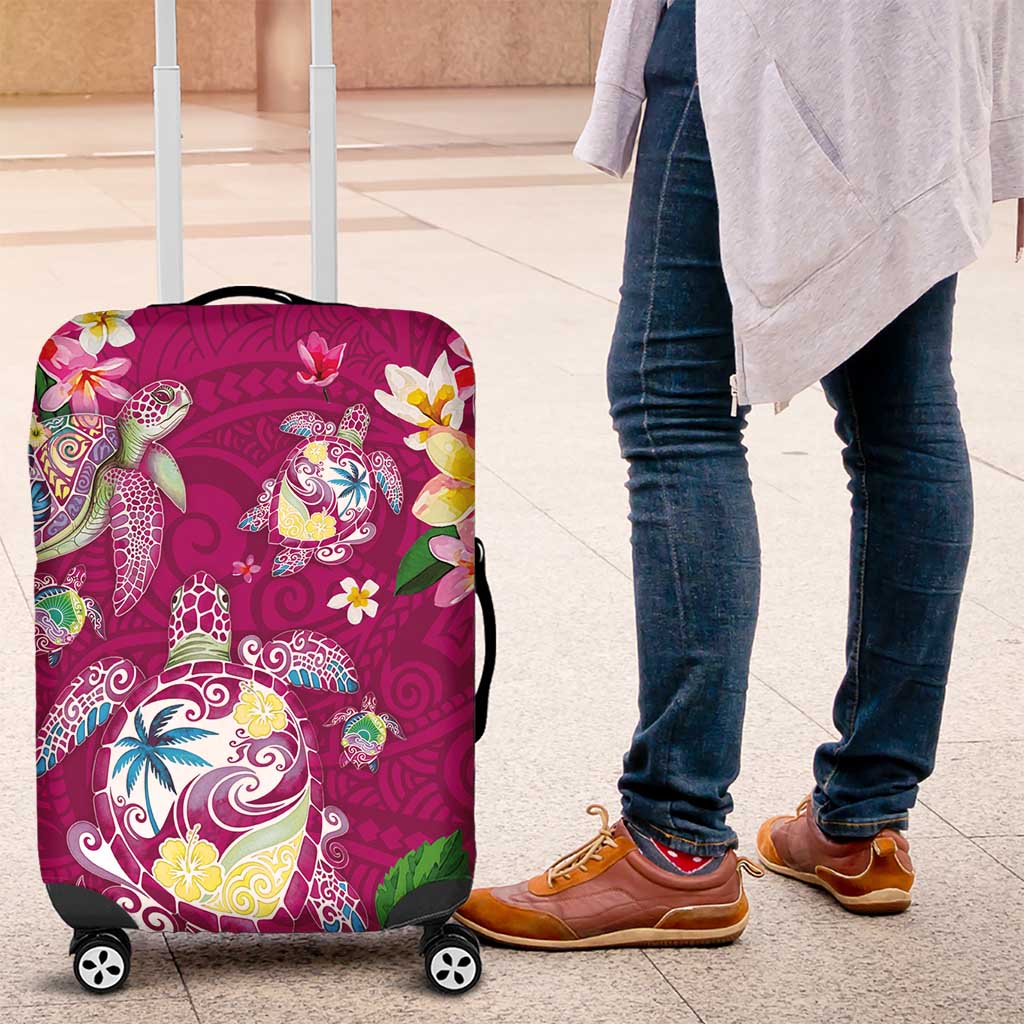 Hawaiian Turtles and Tropical Plants Luggage Cover Pink Watercolor LT03 Pink - Polynesian Pride