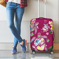Hawaiian Turtles and Tropical Plants Luggage Cover Pink Watercolor LT03 - Polynesian Pride