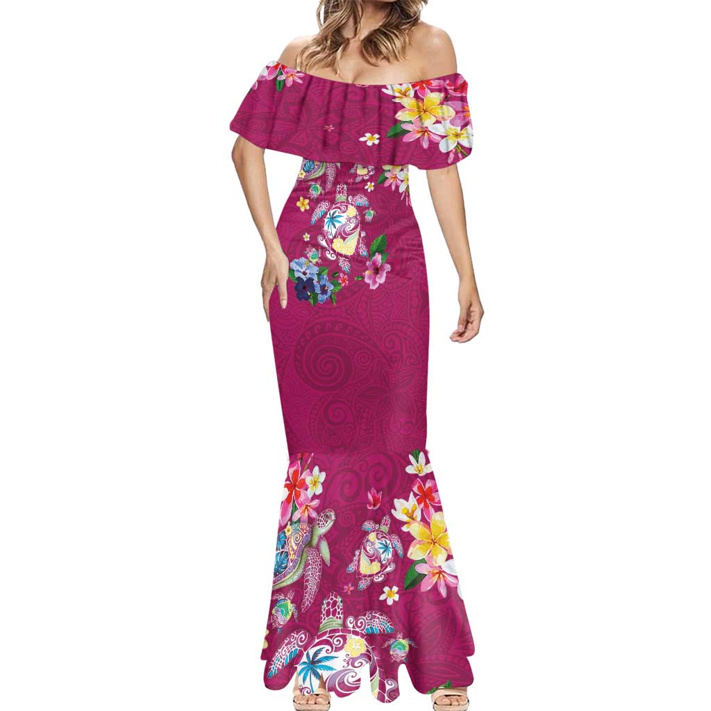 Hawaiian Turtles and Tropical Plants Mermaid Dress Pink Watercolor LT03 - Polynesian Pride