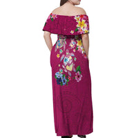 Hawaiian Turtles and Tropical Plants Off Shoulder Maxi Dress Pink Watercolor LT03 - Polynesian Pride