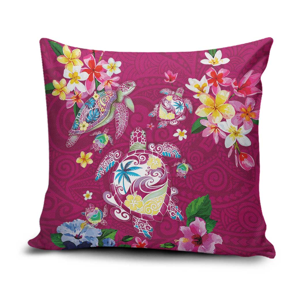 Hawaiian Turtles and Tropical Plants Pillow Cover Pink Watercolor LT03 Pink - Polynesian Pride
