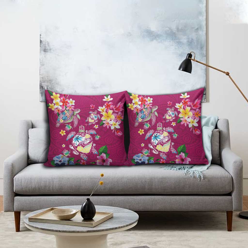 Hawaiian Turtles and Tropical Plants Pillow Cover Pink Watercolor LT03 - Polynesian Pride
