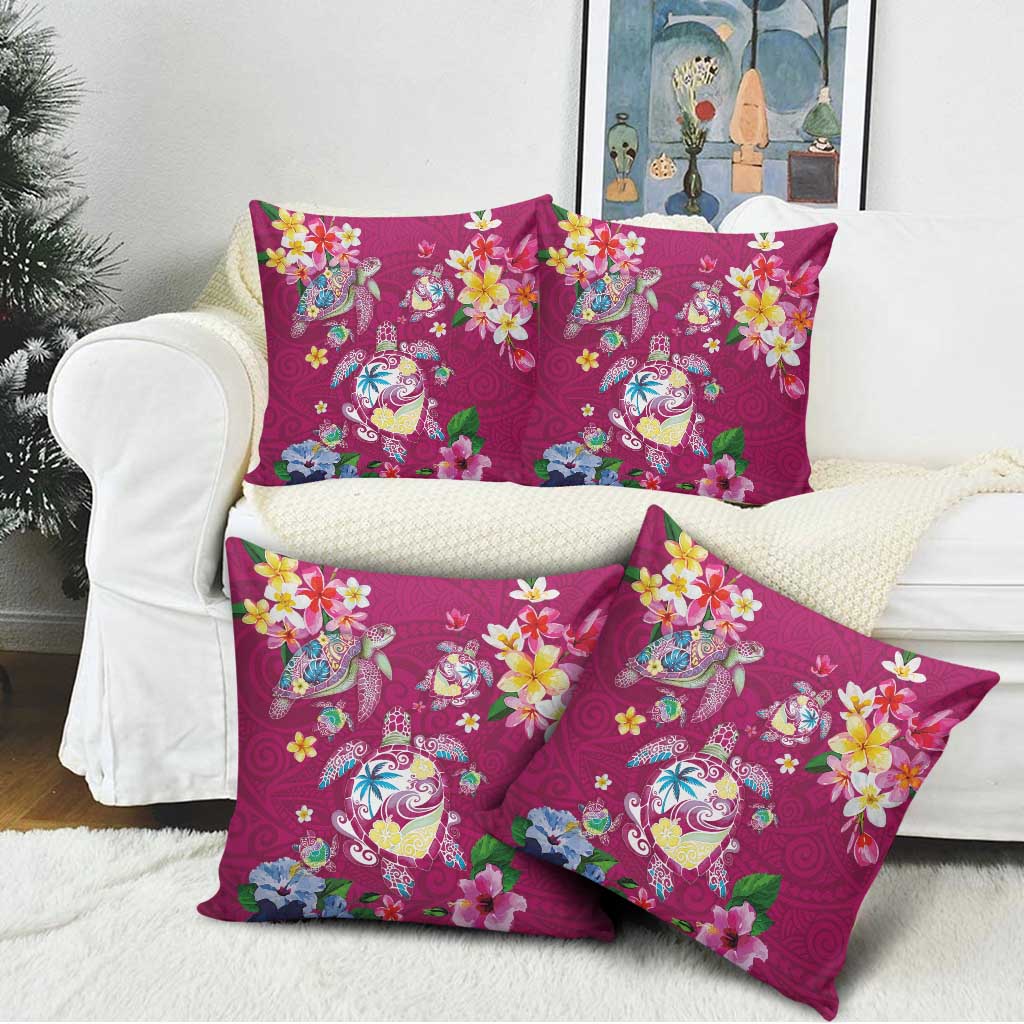 Hawaiian Turtles and Tropical Plants Pillow Cover Pink Watercolor LT03 - Polynesian Pride