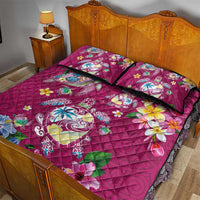 Hawaiian Turtles and Tropical Plants Quilt Bed Set Pink Watercolor LT03 - Polynesian Pride