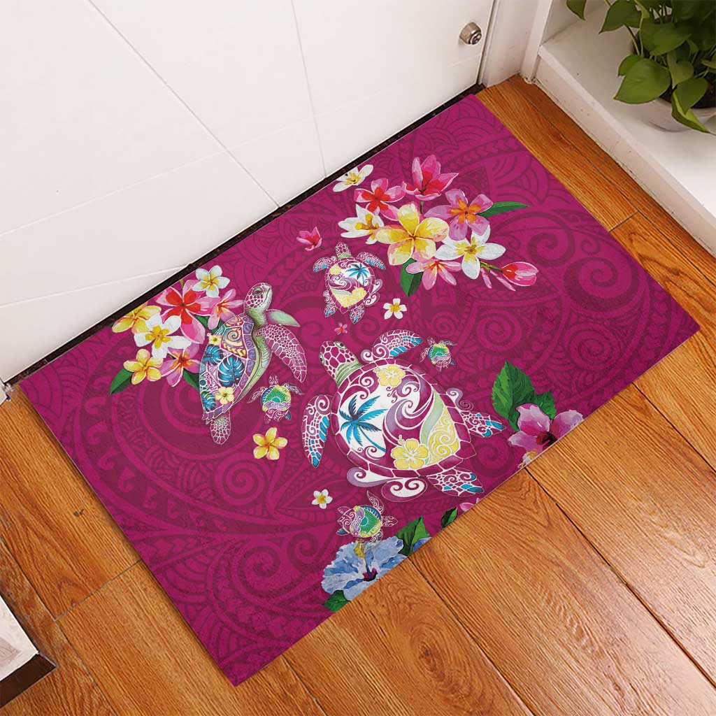 Hawaiian Turtles and Tropical Plants Rubber Doormat Pink Watercolor LT03 - Polynesian Pride