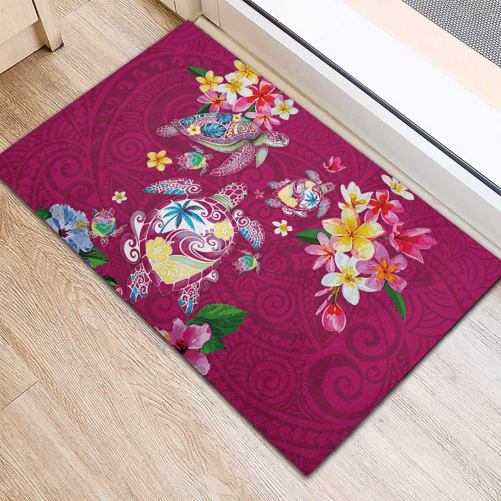 Hawaiian Turtles and Tropical Plants Rubber Doormat Pink Watercolor LT03 - Polynesian Pride