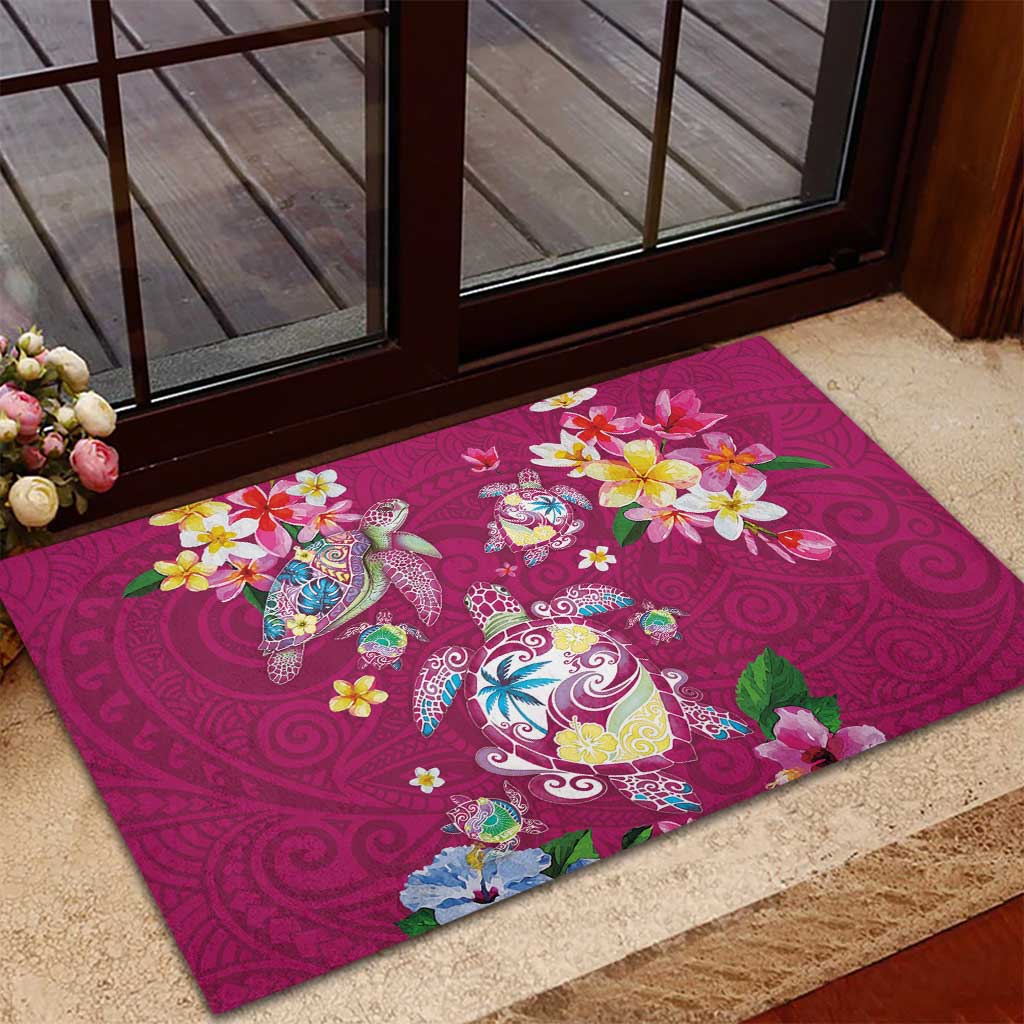 Hawaiian Turtles and Tropical Plants Rubber Doormat Pink Watercolor LT03 - Polynesian Pride