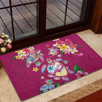 Hawaiian Turtles and Tropical Plants Rubber Doormat Pink Watercolor LT03 - Polynesian Pride