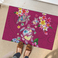 Hawaiian Turtles and Tropical Plants Rubber Doormat Pink Watercolor LT03 - Polynesian Pride