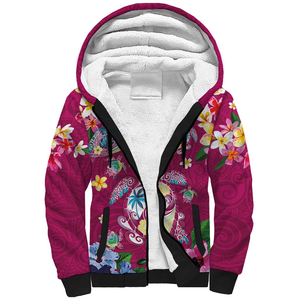 Hawaiian Turtles and Tropical Plants Sherpa Hoodie Pink Watercolor LT03 Unisex Pink - Polynesian Pride