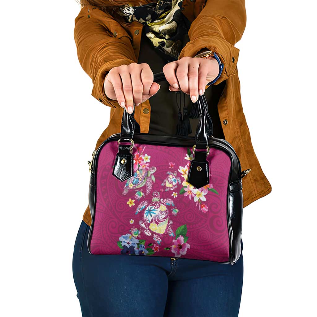 Hawaiian Turtles and Tropical Plants Shoulder Handbag Pink Watercolor LT03 One Size Pink - Polynesian Pride