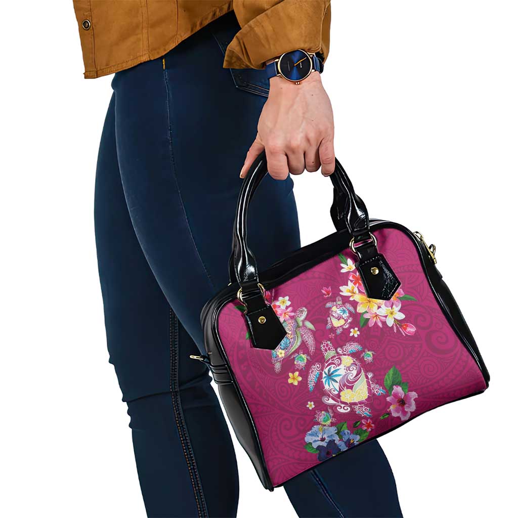 Hawaiian Turtles and Tropical Plants Shoulder Handbag Pink Watercolor LT03 - Polynesian Pride