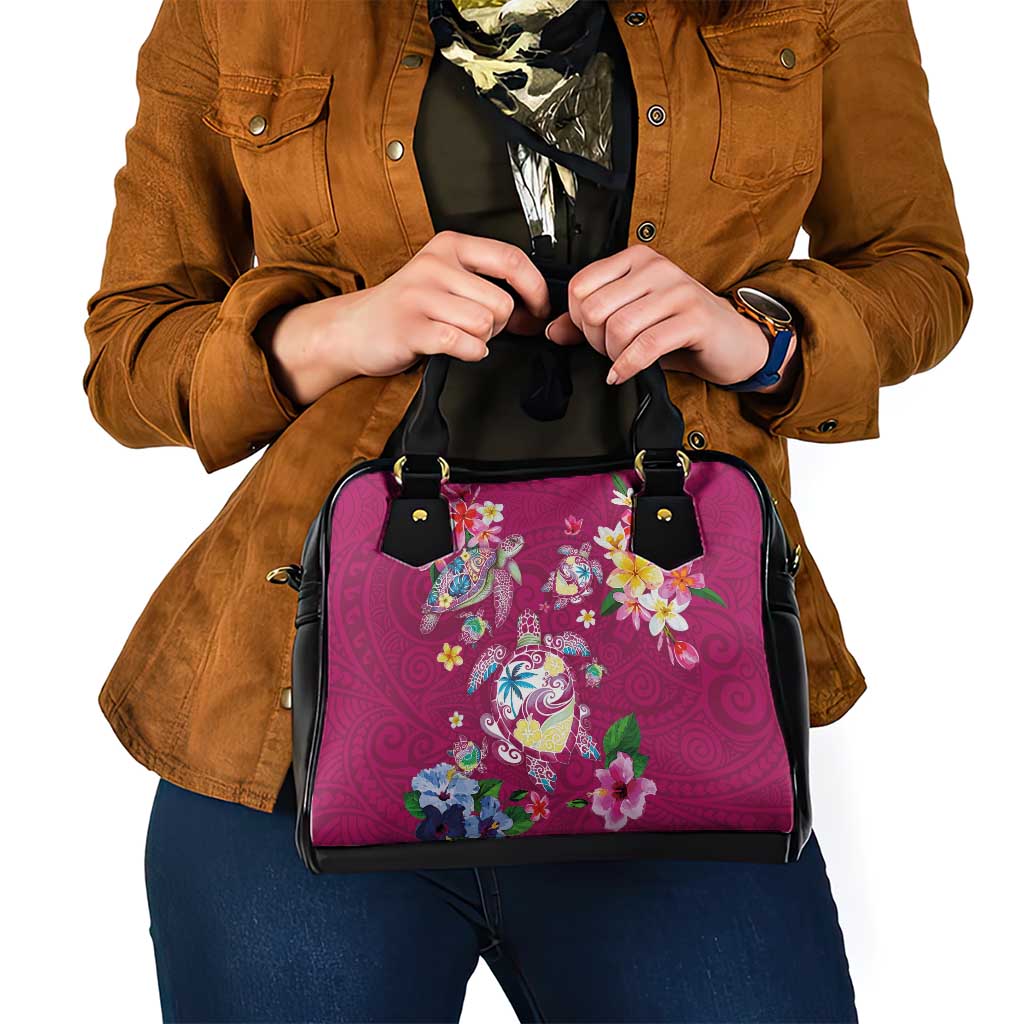 Hawaiian Turtles and Tropical Plants Shoulder Handbag Pink Watercolor LT03 - Polynesian Pride