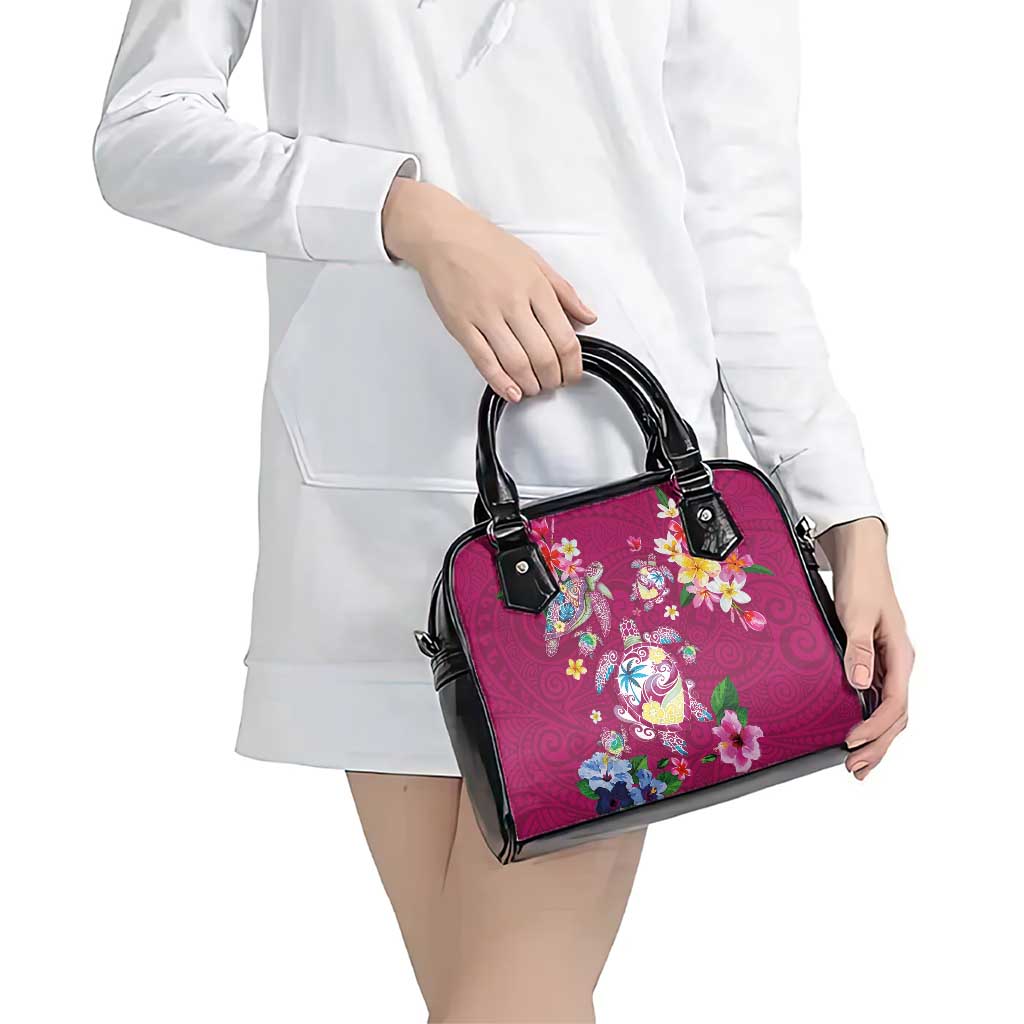 Hawaiian Turtles and Tropical Plants Shoulder Handbag Pink Watercolor LT03 - Polynesian Pride