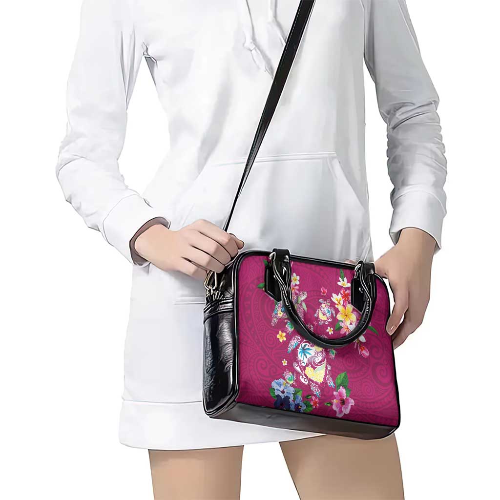 Hawaiian Turtles and Tropical Plants Shoulder Handbag Pink Watercolor LT03 - Polynesian Pride