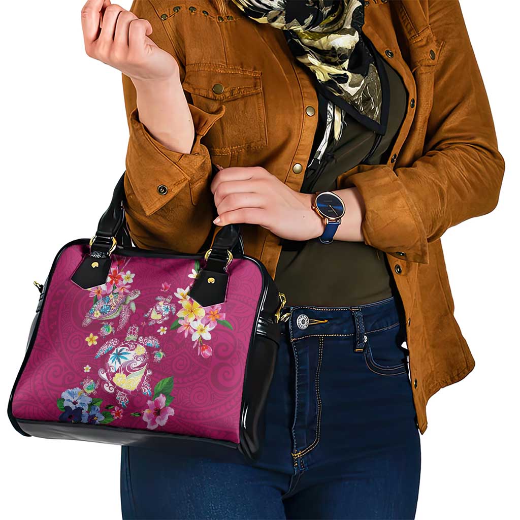 Hawaiian Turtles and Tropical Plants Shoulder Handbag Pink Watercolor LT03 - Polynesian Pride