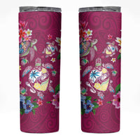 Hawaiian Turtles and Tropical Plants Skinny Tumbler Pink Watercolor