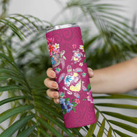 Hawaiian Turtles and Tropical Plants Skinny Tumbler Pink Watercolor
