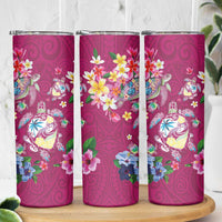 Hawaiian Turtles and Tropical Plants Skinny Tumbler Pink Watercolor