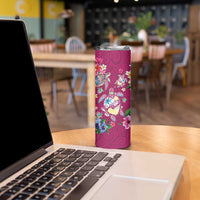 Hawaiian Turtles and Tropical Plants Skinny Tumbler Pink Watercolor