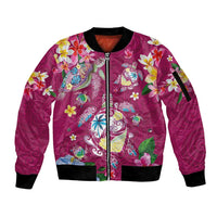 Hawaiian Turtles and Tropical Plants Sleeve Zip Bomber Jacket Pink Watercolor LT03 Unisex Pink - Polynesian Pride