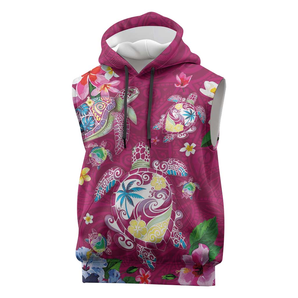 Hawaiian Turtles and Tropical Plants Sleeveless Hoodie Pink Watercolor LT03 Pink - Polynesian Pride