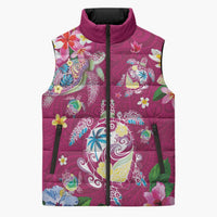 Hawaiian Turtles and Tropical Plants Sleeveless Puffer Jacket Pink Watercolor LT03 Unisex Pink - Polynesian Pride