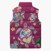 Hawaiian Turtles and Tropical Plants Sleeveless Puffer Jacket Pink Watercolor LT03 - Polynesian Pride