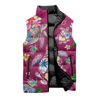 Hawaiian Turtles and Tropical Plants Sleeveless Puffer Jacket Pink Watercolor LT03 - Polynesian Pride