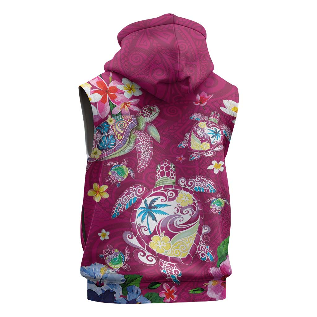 Hawaiian Turtles and Tropical Plants Sleeveless Zip Hoodie Pink Watercolor LT03 - Polynesian Pride