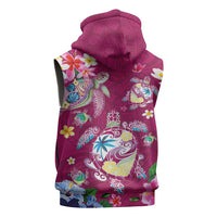 Hawaiian Turtles and Tropical Plants Sleeveless Zip Hoodie Pink Watercolor LT03 - Polynesian Pride