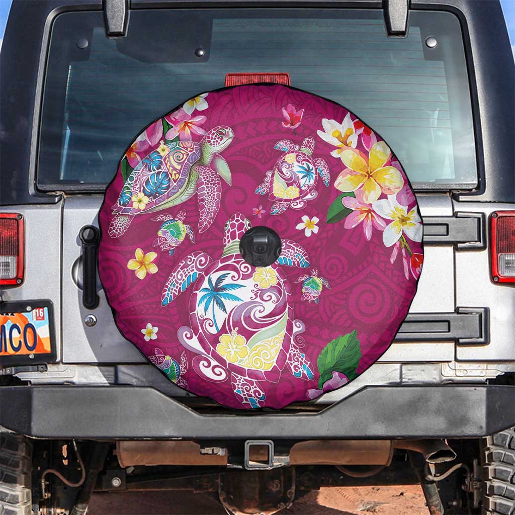 Hawaiian Turtles and Tropical Plants Spare Tire Cover Pink Watercolor LT03 Pink - Polynesian Pride