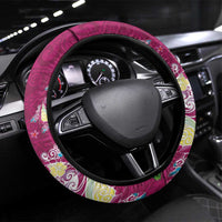 Hawaiian Turtles and Tropical Plants Steering Wheel Cover Pink Watercolor LT03 Universal Fit Pink - Polynesian Pride