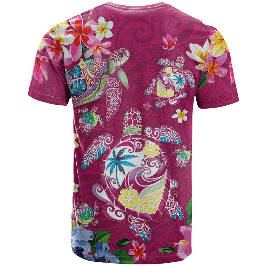 Hawaiian Turtles and Tropical Plants T Shirt Pink Watercolor LT03 - Polynesian Pride