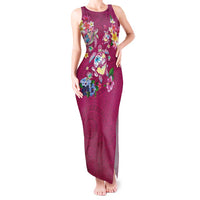 Hawaiian Turtles and Tropical Plants Tank Maxi Dress Pink Watercolor